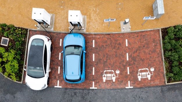 EV charging workplace from above