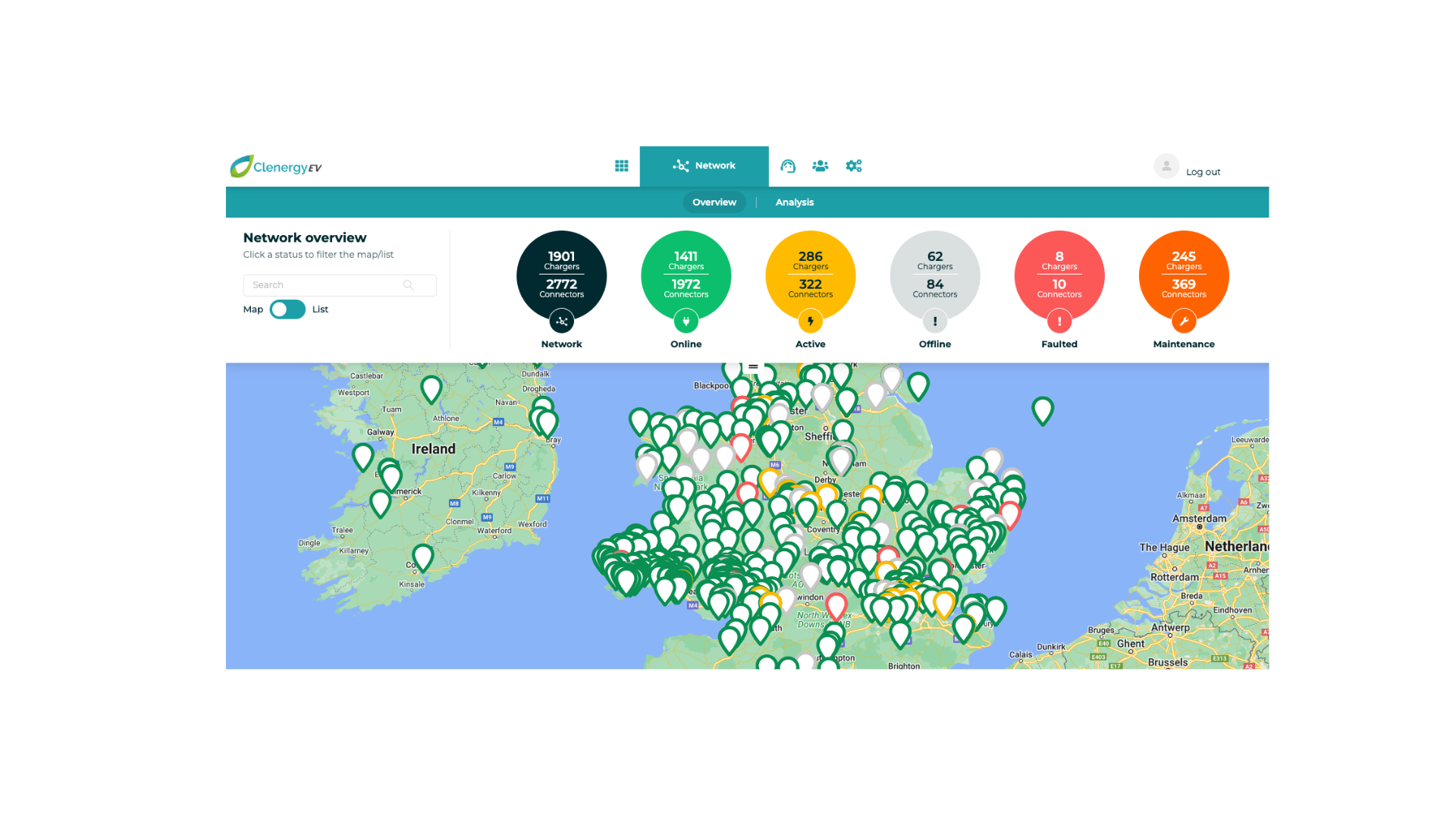 Manage multiple charge points across various sites, from one location.