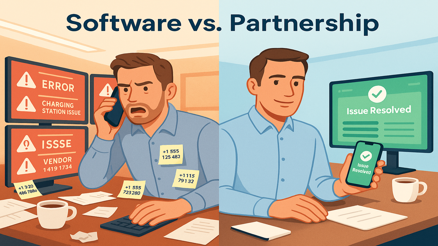 Why EV charging software alone isn't enough. Learn how managed services deliver 99.9% uptime vs 78% DIY success rates with 24/7 expert support.