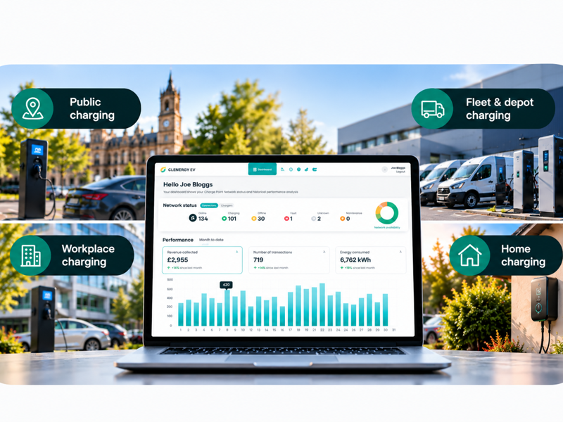 Futuristic electric fleet cars charging